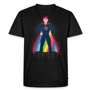 Super Héros Aubergine - Gay Pride - T-shirt Premium bio Homme - noir - Devant - Nico (187cm)
