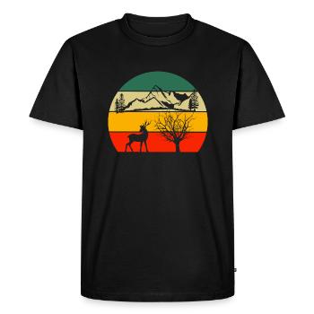 Forest Animal Lovers Deer Retro Tree Nature - Men's Premium Organic T-Shirt - black - Front - Nico (187cm)