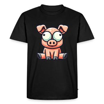 Cute Confused Cartoon Pig Funny Clumsy - Men's Premium Organic T-Shirt - black - Front - Nico (187cm)