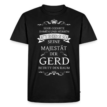 Sa Majesté Gerd entre dans la pièce - T-shirt Premium bio Homme - noir - Devant - Nico (187cm)