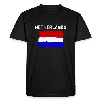 Netherlands Dutch flag cartoon banner - Men's Premium Organic T-Shirt - black - Front - Nico (187cm)