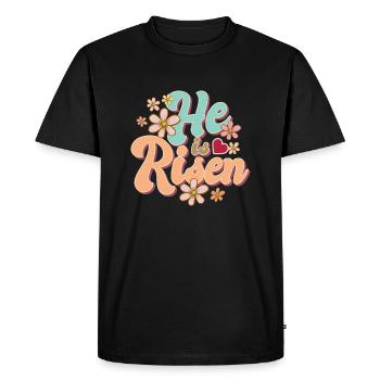 Il est ressuscité - Jésus - Croix - Cœur - Amour - T-shirt Premium bio Homme - noir - Devant - Nico (187cm)