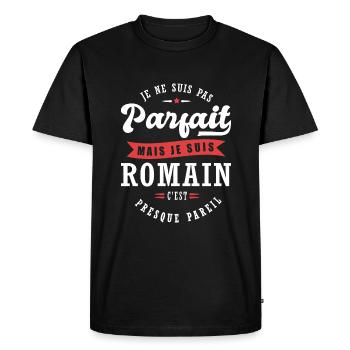 Romain Parfait Cadeau prenom romain - T-shirt Premium bio Homme - noir - Devant - Nico (187cm)