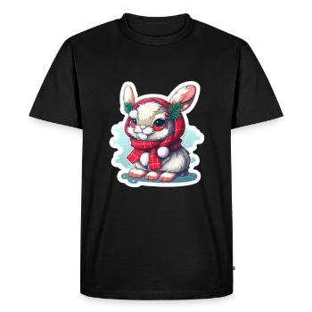Lapin de Noël avec chapeau et foulard - T-shirt Premium bio Homme - noir - Devant - Nico (187cm)