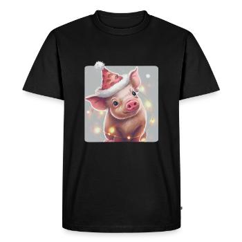 Piglet with Christmas hat - Men's Premium Organic T-Shirt - black - Front - Nico (187cm)