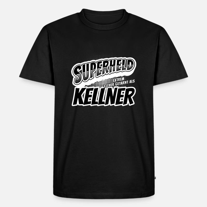 Superheld, clever getarnt als Kellner - Männer Premium Bio T-Shirt - Schwarz