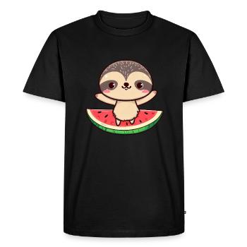 Sloth with Melon - Cute Kawaii Design - Men's Premium Organic T-Shirt - black - Front - Nico (187cm)