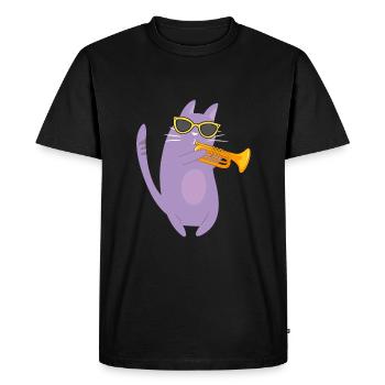 Chat avec des lunettes de soleil jouant de la trompette - T-shirt Premium bio Homme - noir - Devant - Nico (187cm)
