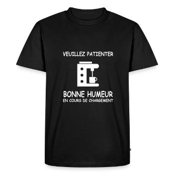 Bonne humeur en cours de chargement - T-shirt Premium bio Homme - noir - Devant - Nico (187cm)