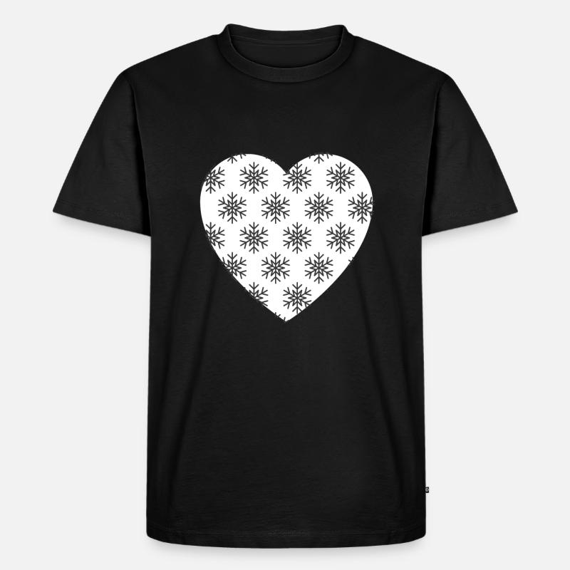 Herz Schneeflocken - Männer Premium Bio T-Shirt - Schwarz