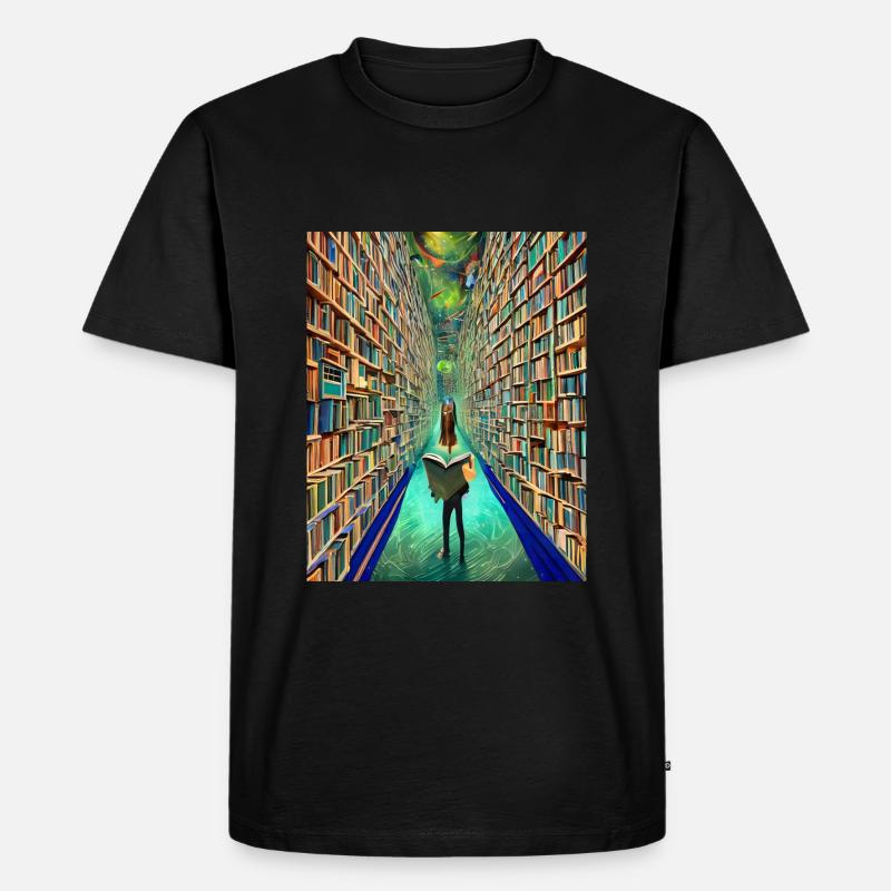 "Die Bücherei der Zeit" - Männer Premium Bio T-Shirt - Schwarz