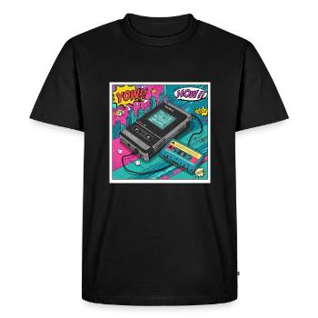 90s vibes: Walkman cult in comic look - Men's Premium Organic T-Shirt - black - Front - Nico (187cm)