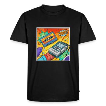90s vibes: Walkman cult in comic look - Men's Premium Organic T-Shirt - black - Front - Nico (187cm)