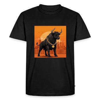 Bull with gold chain - stock market, success and money - Men's Premium Organic T-Shirt - black - Front - Nico (187cm)
