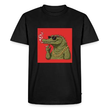 Crocodile fumant avec chaîne en or et lunettes de soleil - T-shirt Premium bio Homme - noir - Devant - Nico (187cm)