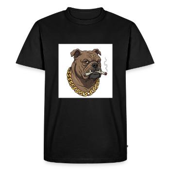 Funny dog with gold chain and cigarette - Men's Premium Organic T-Shirt - black - Front - Nico (187cm)
