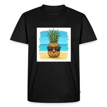 Pineapple with sunglasses on the beach - Men's Premium Organic T-Shirt - black - Front - Nico (187cm)