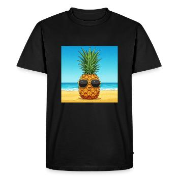 Pineapple with sunglasses on the beach - Men's Premium Organic T-Shirt - black - Front - Nico (187cm)