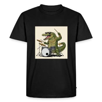 Cool crocodile with drums - Men's Premium Organic T-Shirt - black - Front - Nico (187cm)