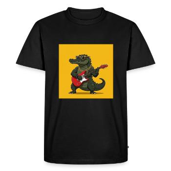 Crocodile cool avec guitare électrique et chaîne en or - T-shirt Premium bio Homme - noir - Devant - Nico (187cm)