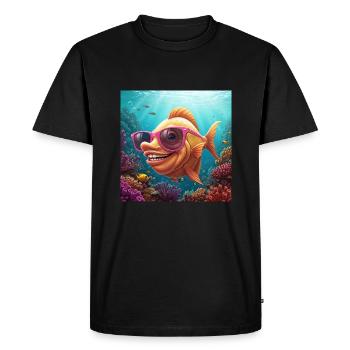 Les palmes en l’air ! Drôle de poisson avec des lunettes de soleil - T-shirt Premium bio Homme - noir - Devant - Nico (187cm)