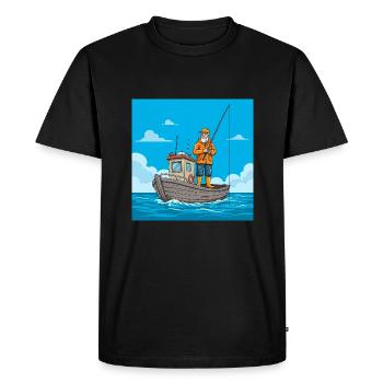 Peace on the water – fishing from a boat - Men's Premium Organic T-Shirt - black - Front - Nico (187cm)