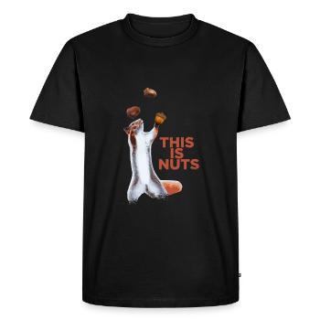 Funny squirrel juggles hazelnut talent - Men's Premium Organic T-Shirt - black - Front - Nico (187cm)