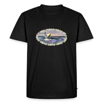 Mer fleurs art mouette coucher de soleil kitsch - T-shirt Premium bio Homme - noir - Devant - Nico (187cm)