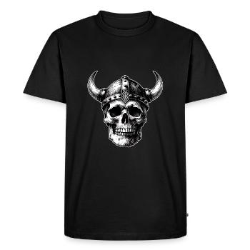 Skull with helmet and horns on splashes of paint - Men's Premium Organic T-Shirt - black - Front - Nico (187cm)