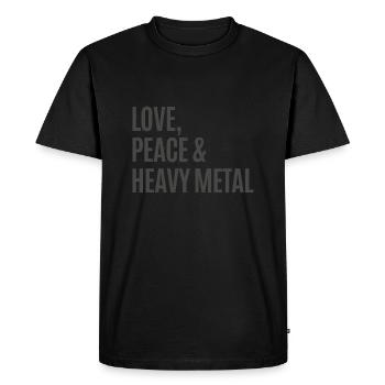 Amour, Paix et Heavy Metal - T-shirt Premium bio Homme - noir - Devant - Nico (187cm)