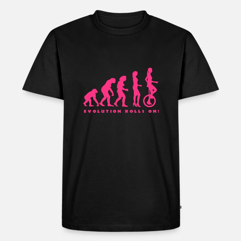 evolution_einradfahrerin_1c_b - Männer Premium Bio T-Shirt - Schwarz