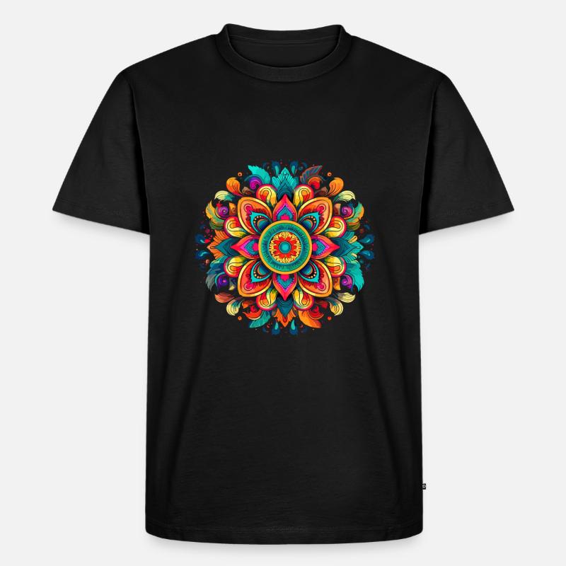 Buntes Mandala Lebendiges Blumenmuster - Männer Premium Bio T-Shirt - Schwarz