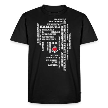 Concepts Hambourg / coeur sur ancre / texte blanc - T-shirt Premium bio Homme - noir - Devant - Nico (187cm)