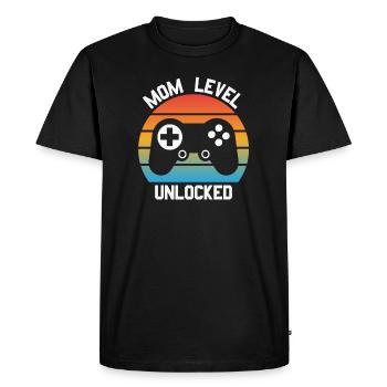Funny First Baby Announcement, Mom Level Unlocked - Men's Premium Organic T-Shirt - black - Front - Nico (187cm)