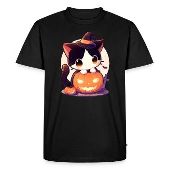 Chat mignon d’Halloween avec citrouille Kawaii Anime - T-shirt Premium bio Homme - noir - Devant - Nico (187cm)