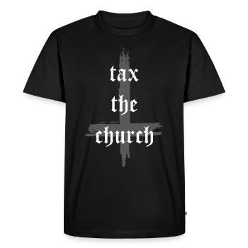 Taxer l’église - Croix - T-shirt Premium bio Homme - noir - Devant - Nico (187cm)