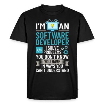 Développeur de logiciels de développement de logiciels - T-shirt Premium bio Homme - noir - Devant - Nico (187cm)