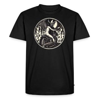 Naked Demon Backpatch - Biker To Hell - Männer Premium Bio T-Shirt - Schwarz - Vorne - Nico (187cm)