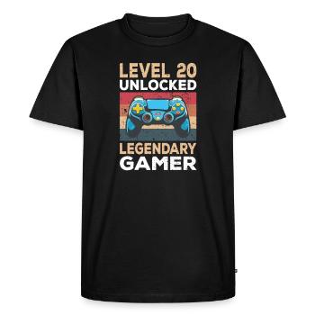 Niveau 20 Débloqué 20th Birthday Gamer - T-shirt Premium bio Homme - noir - Devant - Nico (187cm)