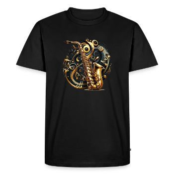 Saxophone, Symphonie, Clé de sol, Blues, Musique - T-shirt Premium bio Homme - noir - Devant - Nico (187cm)