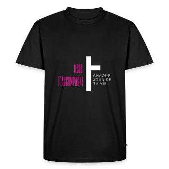 Jésus t accompagne - T-shirt Premium bio Homme - noir - Devant - Nico (187cm)