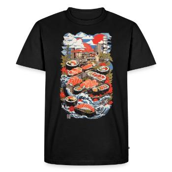 Japan Sushi Ukiyo-E Retro Food Art Design - Men's Premium Organic T-Shirt - black - Front - Nico (187cm)