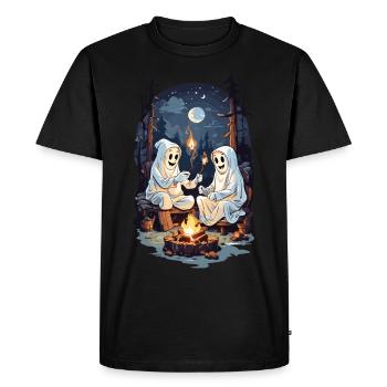 Drôles de fantômes d’Halloween grillant un feu de camp - T-shirt Premium bio Homme - noir - Devant - Nico (187cm)