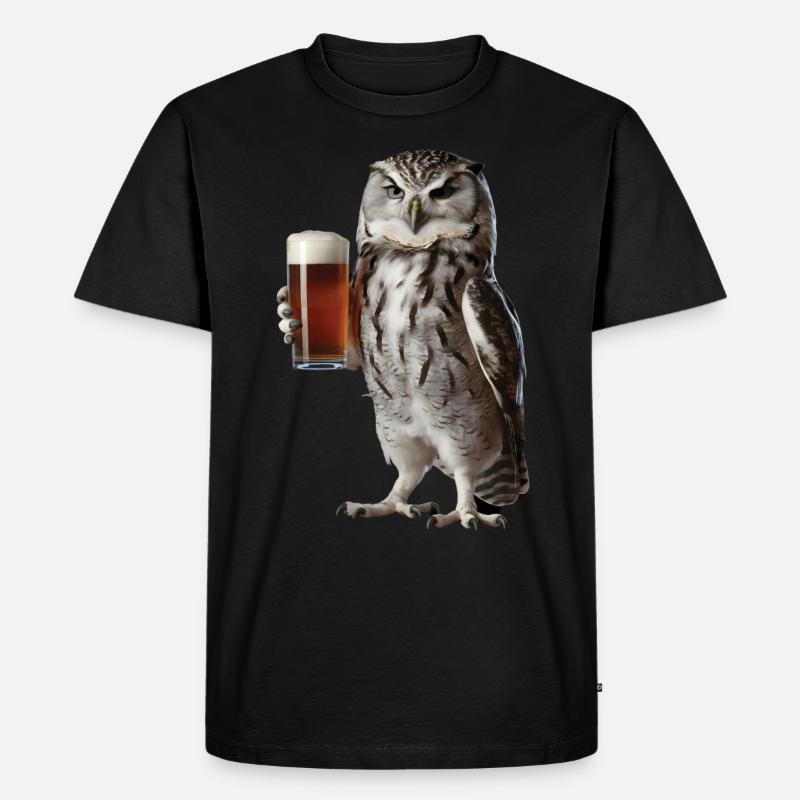 Eule Bier - Männer Premium Bio T-Shirt - Schwarz
