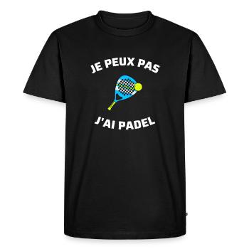 t shirt je peux pas j'ai padel humour j'peux pas - T-shirt Premium bio Homme - noir - Devant - Nico (187cm)