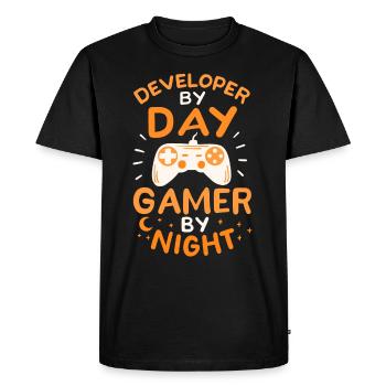 Developer By Day Gamer By Night Developer Gambler - Men's Premium Organic T-Shirt - black - Front - Nico (187cm)