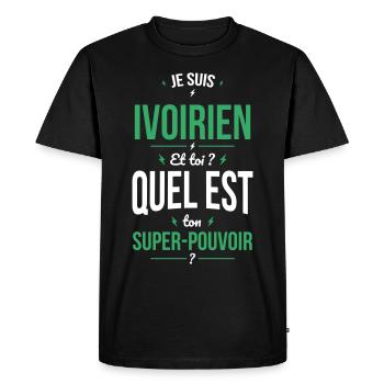 Je suis Ivoirien - Super-pouvoir - Cadeau Humour - T-shirt Premium bio Homme - noir - Devant - Nico (187cm)
