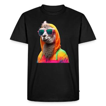 Lama avec lunettes de soleil Lama coloré en Alpaga frais - T-shirt Premium bio Homme - noir - Devant - Nico (187cm)
