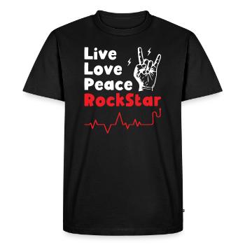 Vivre Amour Paix Rockstars - T-shirt Premium bio Homme - noir - Devant - Nico (187cm)
