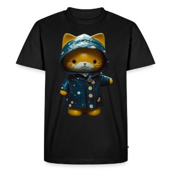 Cat Raincoat Gift - Men's Premium Organic T-Shirt - black - Front - Nico (187cm)